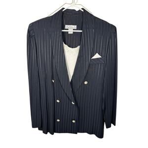 Vintage Meryl Fashions LTD Black Striped 2 Piece Suit Set Women's 18